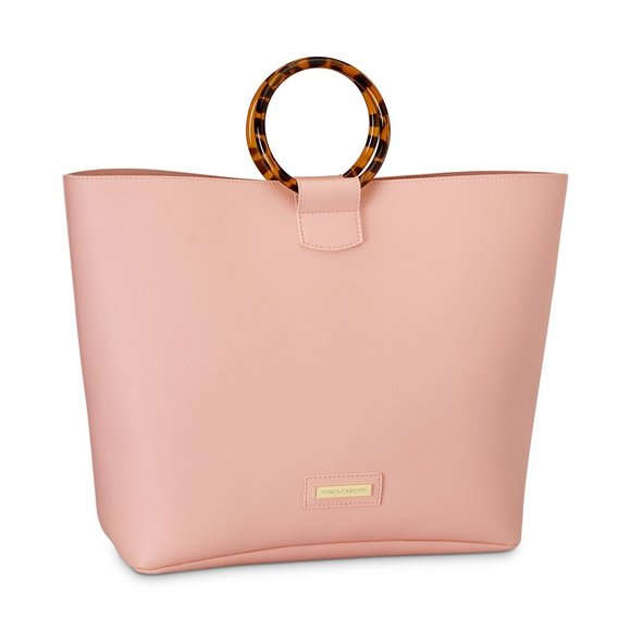 New! Vince Camuto Pebbled Large Tote Bag With Tortoise Double Handles Pink NWT - Picture 1 of 6